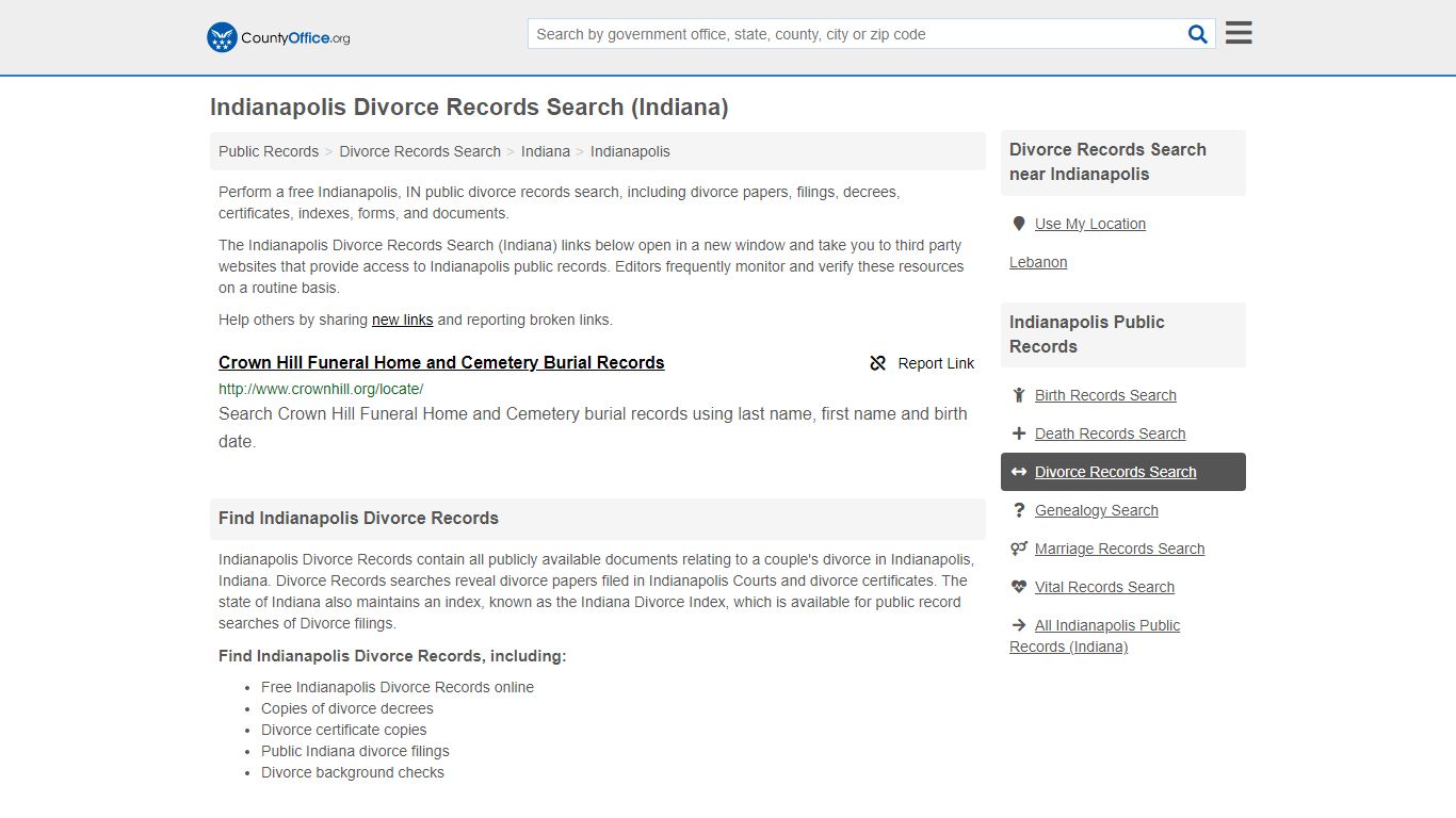 Indianapolis Divorce Records Search (Indiana) - County Office